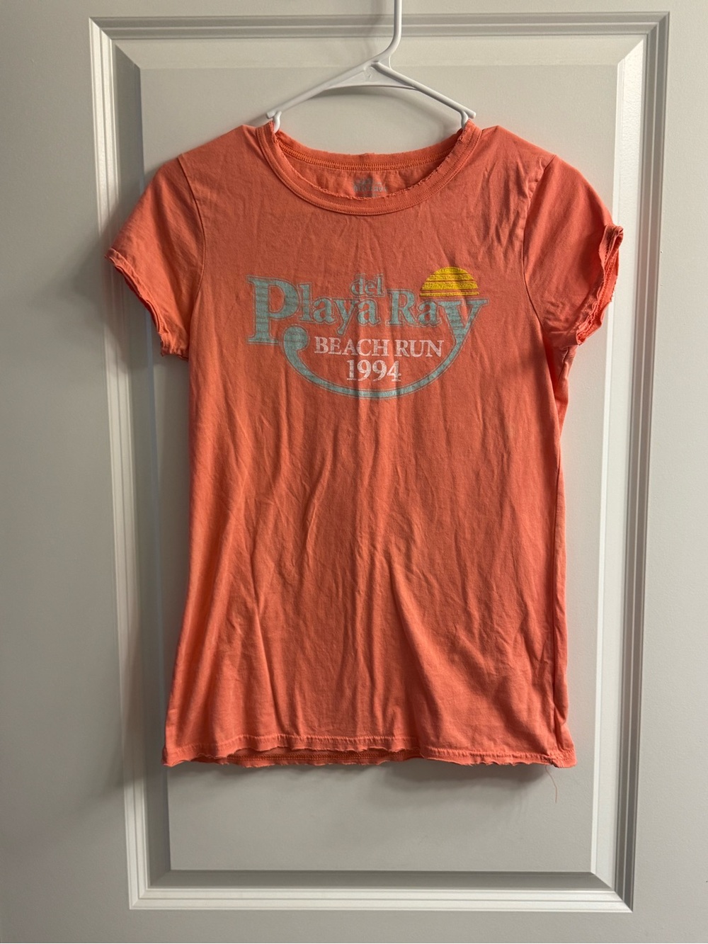 Old Navy Coral Graphic Beach Run Tee with Yellow Sun